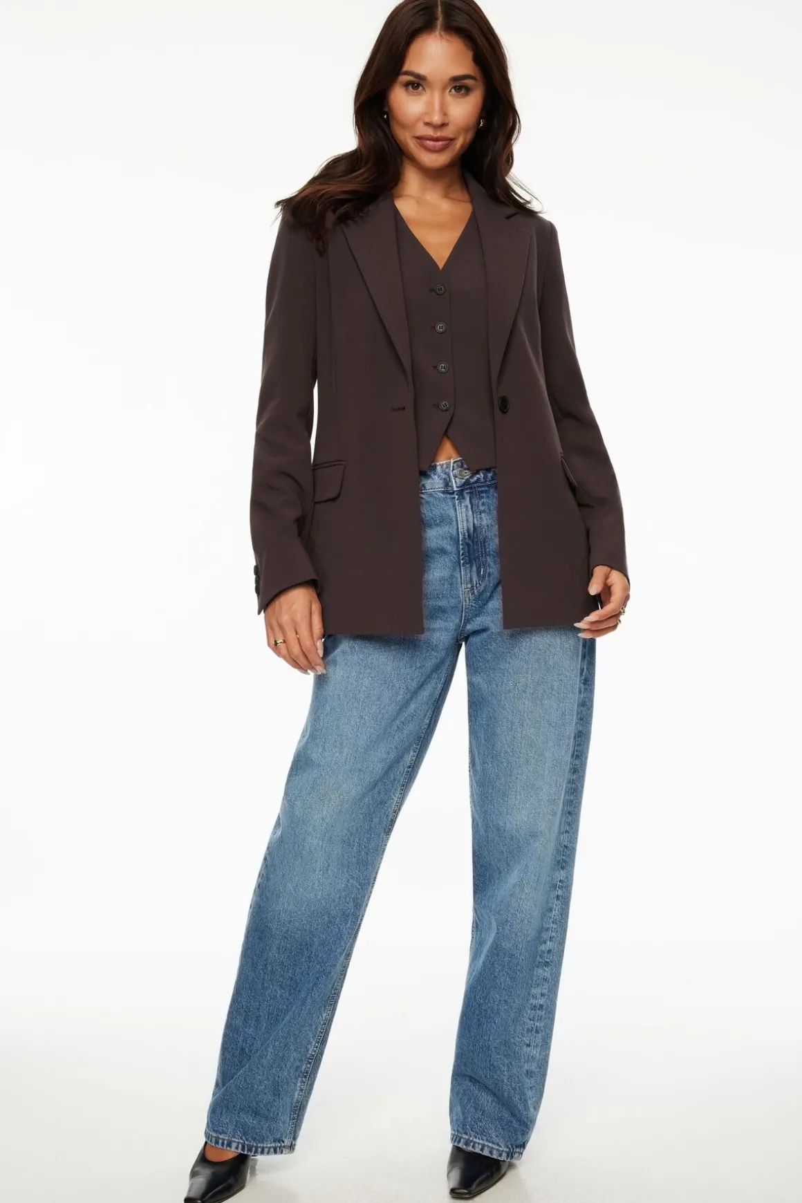 Blazers & Vests-Dynamite Adeline Single Breasted Blazer Brown