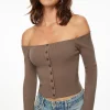 Sweaters & Cardigans | Sweaters-Dynamite Alice Off Shoulder Cardigan Brown