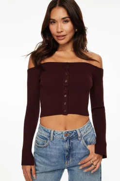 Sweaters & Cardigans | Sweaters-Dynamite Alice Off Shoulder Cardigan Burgundy