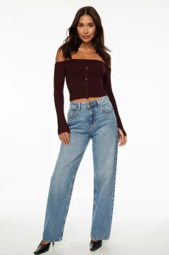 Sweaters & Cardigans | Sweaters-Dynamite Alice Off Shoulder Cardigan Burgundy
