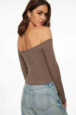 Sweaters & Cardigans | Sweaters-Dynamite Alice Off Shoulder Cardigan Brown