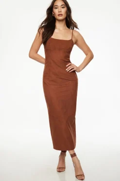 Dresses & Jumpsuits | Midi & Maxi Dresses-Dynamite Amira Faux Suede Maxi Dress Brown