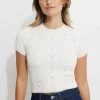 Sweaters & Cardigans | Sweaters-Dynamite Andi Cable Knit Rhinestone Sweater White