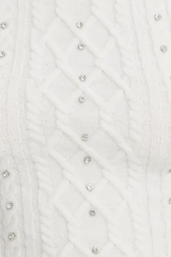 Sweaters & Cardigans | Sweaters-Dynamite Andi Cable Knit Rhinestone Sweater White