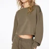 Long Sleeve Tops-Dynamite Anywear Scuba Boxy Crewneck Sweatshirt Brown