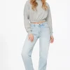 Long Sleeve Tops-Dynamite Anywear Scuba Funnel Neck Sweatshirt Gray
