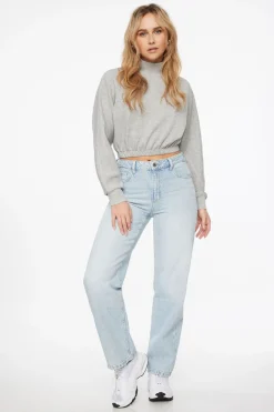 Long Sleeve Tops-Dynamite Anywear Scuba Funnel Neck Sweatshirt Gray