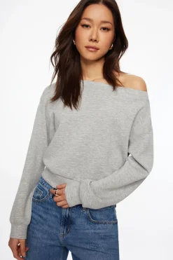 Sweaters & Cardigans | Long Sleeve Tops-Dynamite Anywear Scuba Off Shoulder Sweatshirt Gray