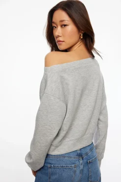 Sweaters & Cardigans | Long Sleeve Tops-Dynamite Anywear Scuba Off Shoulder Sweatshirt Gray
