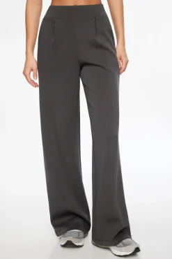 Pants | Wide Leg Pants-Dynamite Anywear Scuba Pleated Pants Gray