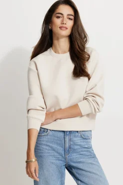 Long Sleeve Tops-Dynamite Anywear Scuba Sweatshirt Brown