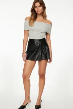 Skirts & Skorts | Skirts-Dynamite Asymmetric Faux Leather Skort Black