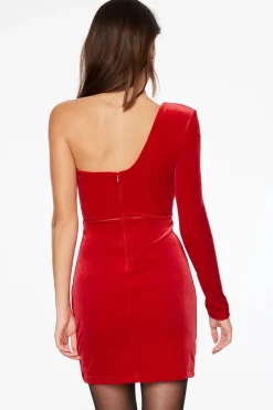 Dresses & Jumpsuits | Mini Dresses-Dynamite Asymmetric Velvet Mini Dress Red