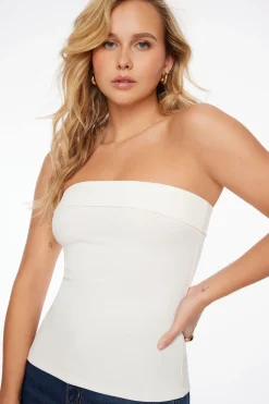 Tees & Tanks | Tees & Tanks-Dynamite Aubree Crepe Tube Top White