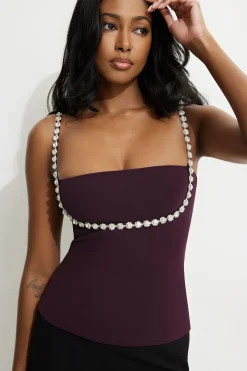 Tees & Tanks | Tees & Tanks-Dynamite Aurora Embellished Tank Top Burgundy
