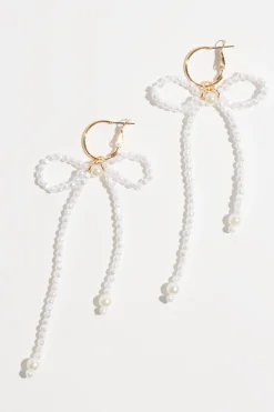 Earrings-Dynamite Beaded Pearl Bow Earrings White