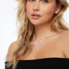 Necklaces-Dynamite Beaded Pearl Bow Necklace White