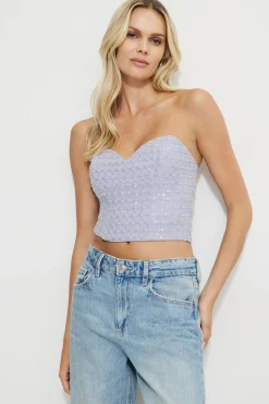 Blouses & Tops | Matching Sets-Dynamite Beaded Pearl Corset Top Blue
