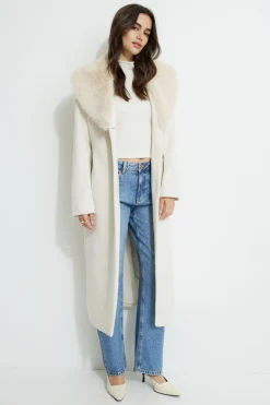 Coats & Jackets | Classic Coats-Dynamite Belted Faux Fur Collar Coat White