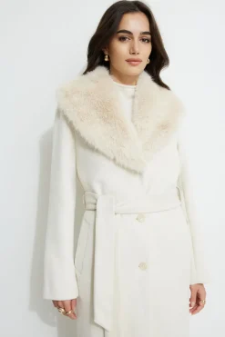 Coats & Jackets | Classic Coats-Dynamite Belted Faux Fur Collar Coat White