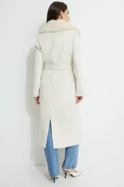 Coats & Jackets | Classic Coats-Dynamite Belted Faux Fur Collar Coat White