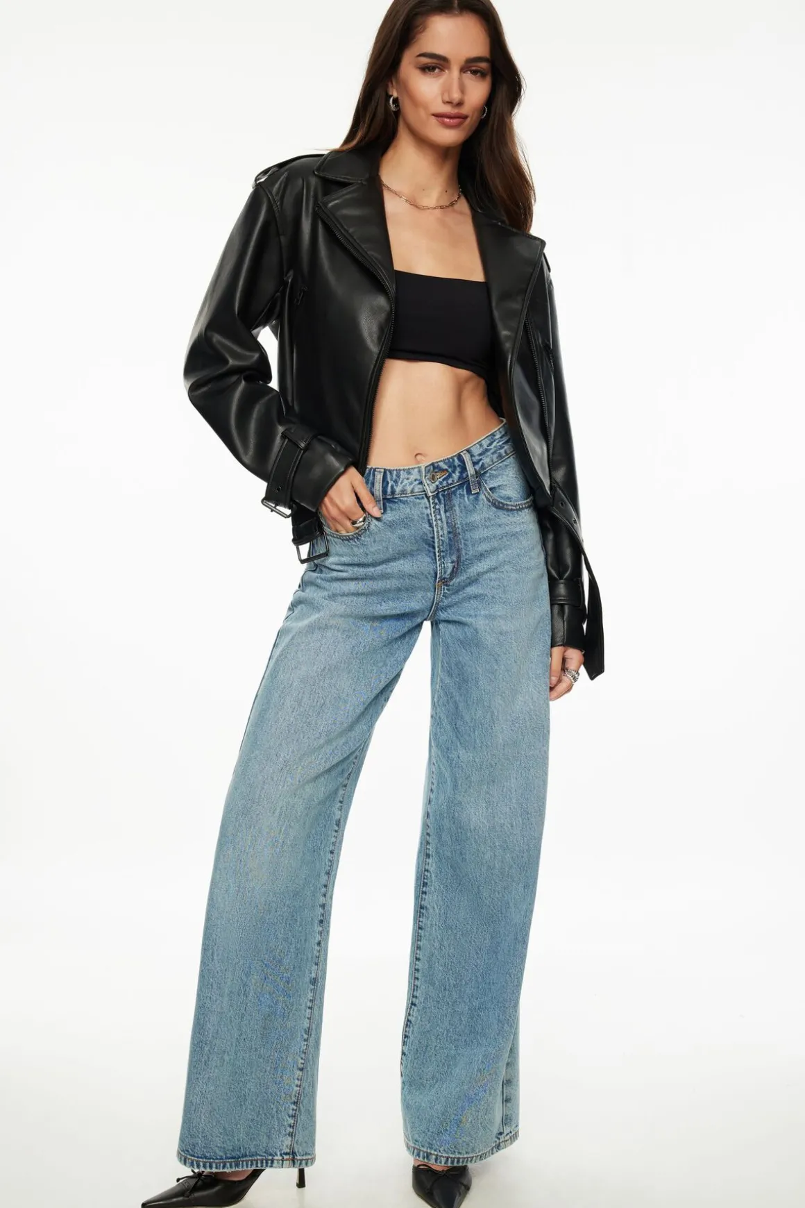 Coats & Jackets | Classic Coats-Dynamite Belted Faux Leather Biker Jacket Black