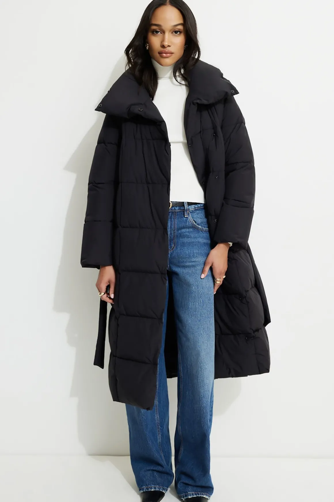 Coats & Jackets | Classic Coats-Dynamite Belted Maxi Puffer Coat Black