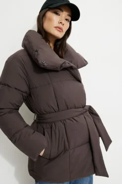 Coats & Jackets | Classic Coats-Dynamite Belted Midi Puffer Jacket Brown