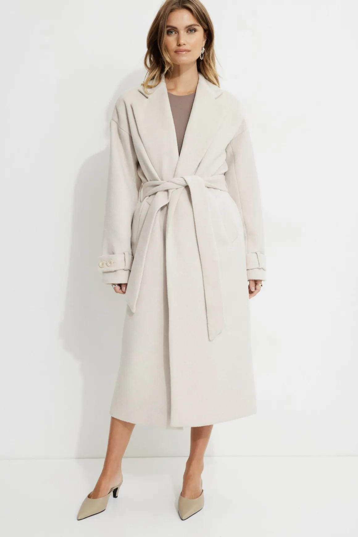 Coats & Jackets | Classic Coats-Dynamite Belted Wool Coat Brown