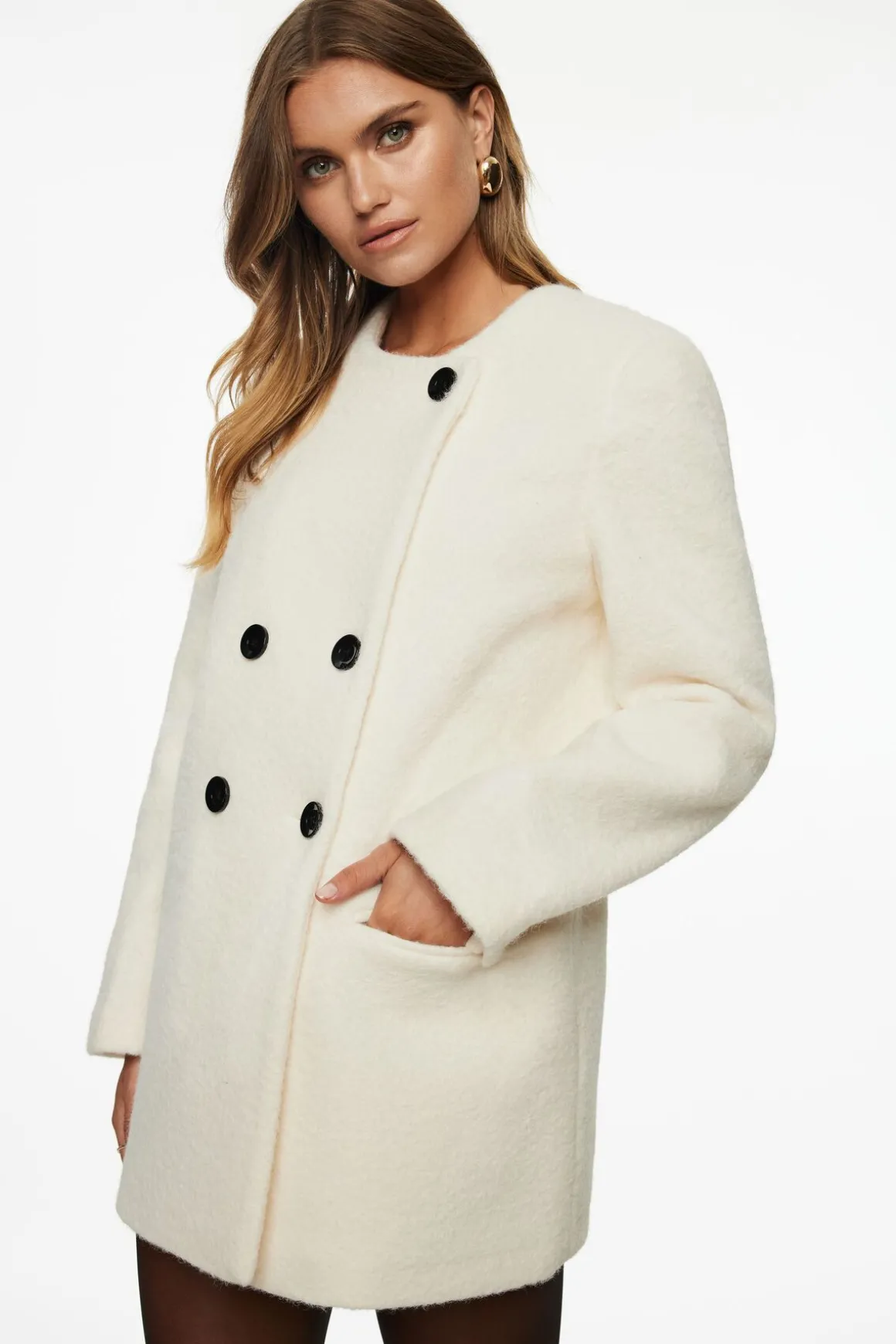 Coats & Jackets | Classic Coats-Dynamite Bouclé Double Breasted Coat White