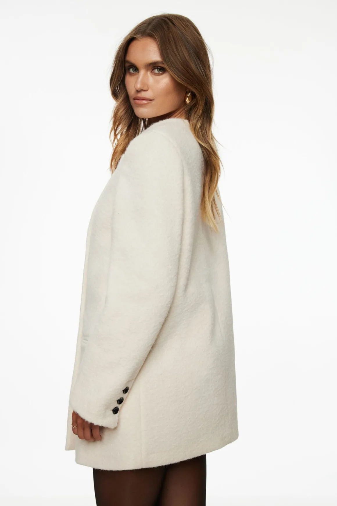 Coats & Jackets | Classic Coats-Dynamite Bouclé Double Breasted Coat White