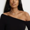Necklaces-Dynamite Bow Pearl Bead Necklace Gray