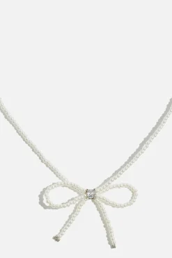 Necklaces-Dynamite Bow Pearl Bead Necklace Gray