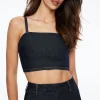 Jeans & Denim-Dynamite Boxy Denim Crop Top Blue