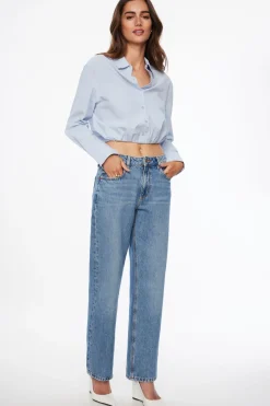 Blouses & Tops | Blouses & Tops-Dynamite Bubble Poplin Shirt Blue