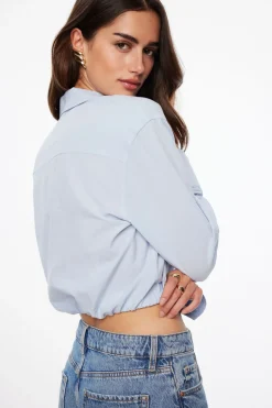 Blouses & Tops | Blouses & Tops-Dynamite Bubble Poplin Shirt Blue