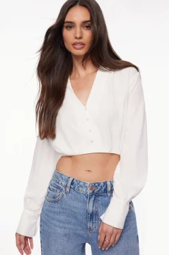 Blouses & Tops | Blouses & Tops-Dynamite Bubble Textured Crop Shirt White