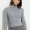 Sweaters & Cardigans | Sweaters-Dynamite Button Cuff Turtleneck Sweater Grey