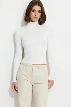 Sweaters & Cardigans | Long Sleeve Tops-Dynamite Button Cuff Turtleneck Sweater White