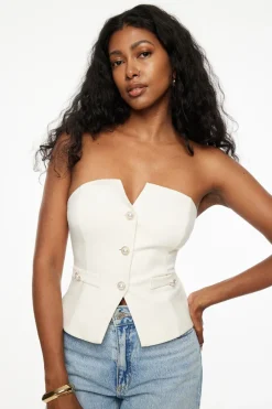 Blouses & Tops | Blouses & Tops-Dynamite Buttoned Corset Tube Top White