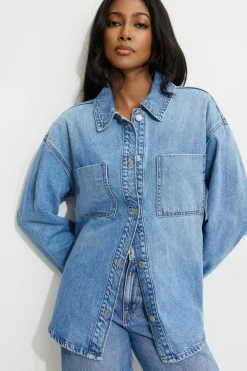 Jeans & Denim | Coats & Jackets-Dynamite Buttoned Denim Shirt Blue