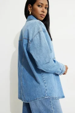 Jeans & Denim | Coats & Jackets-Dynamite Buttoned Denim Shirt Blue
