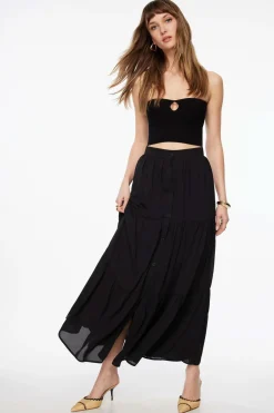 Skirts & Skorts | Skirts-Dynamite Buttoned Tiered Maxi Skirt Black