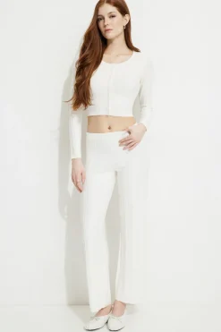Pants | Online Exclusives-Dynamite Cable Knit Flared Pants White