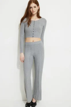 Pants | Online Exclusives-Dynamite Cable Knit Flared Pants Gray