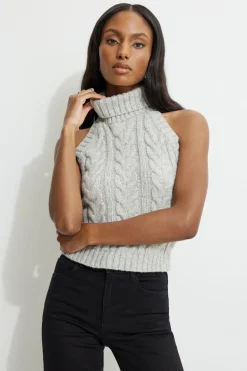 Sweaters & Cardigans | Bestsellers-Dynamite Cable Knit Halter Top Grey