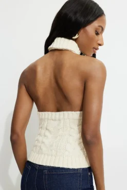 Sweaters & Cardigans | Bestsellers-Dynamite Cable Knit Halter Top White