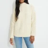Sweaters & Cardigans | Sweaters-Dynamite Cable Knit Mock Neck Sweater White