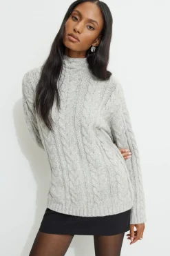 Sweaters & Cardigans | Online Exclusives-Dynamite Cable Knit Mock Neck Sweater Gray