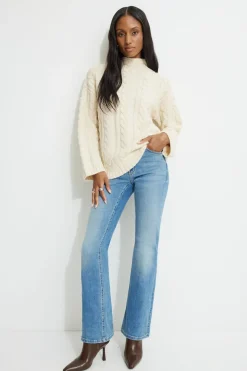 Sweaters & Cardigans | Sweaters-Dynamite Cable Knit Mock Neck Sweater White